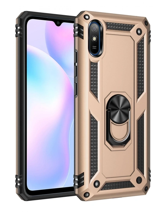 Newface Xiaomi Redmi 9A Kılıf Sofya Yüzüklü Silikon Kapak - Gold