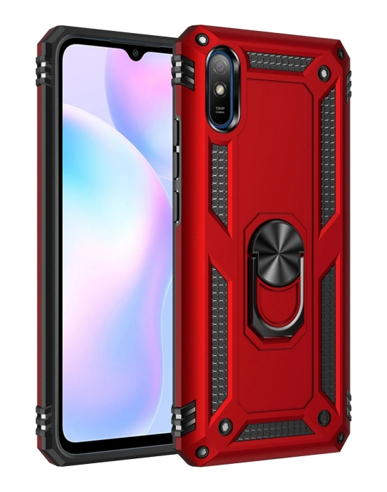 Newface Xiaomi Redmi 9A Kılıf Sofya Yüzüklü Silikon Kapak - Kırmızı