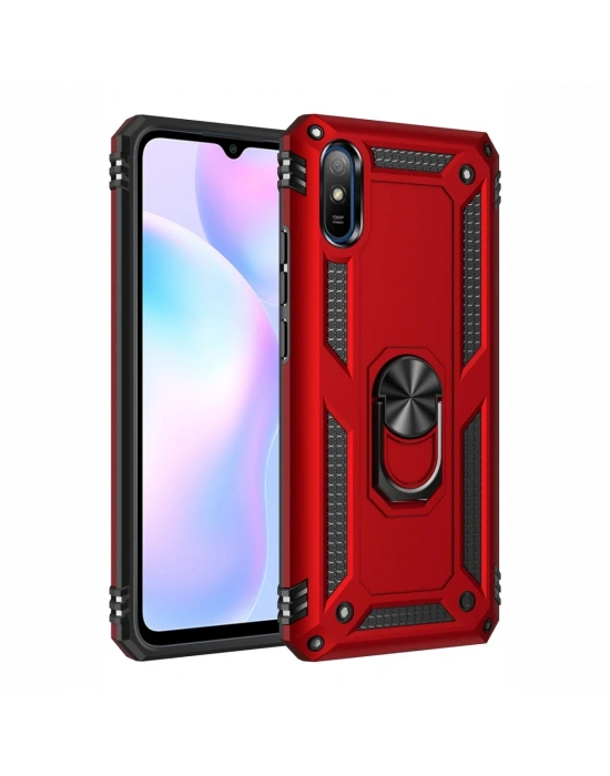Newface Xiaomi Redmi 9A Kılıf Sofya Yüzüklü Silikon Kapak - Kırmızı