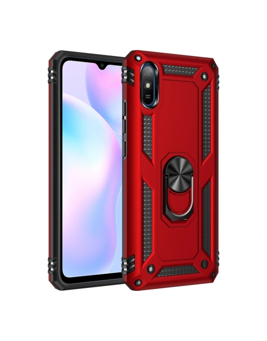 Newface Xiaomi Redmi 9A Kılıf Sofya Yüzüklü Silikon Kapak - Kırmızı