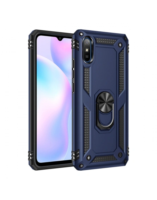 Newface Xiaomi Redmi 9A Kılıf Sofya Yüzüklü Silikon Kapak - Lacivert