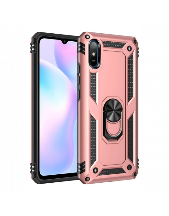 Newface Xiaomi Redmi 9A Kılıf Sofya Yüzüklü Silikon Kapak - Rose