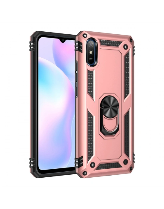 Newface Xiaomi Redmi 9A Kılıf Sofya Yüzüklü Silikon Kapak - Rose
