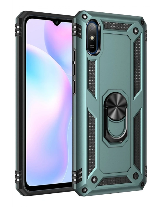 Newface Xiaomi Redmi 9A Kılıf Sofya Yüzüklü Silikon Kapak - Yeşil