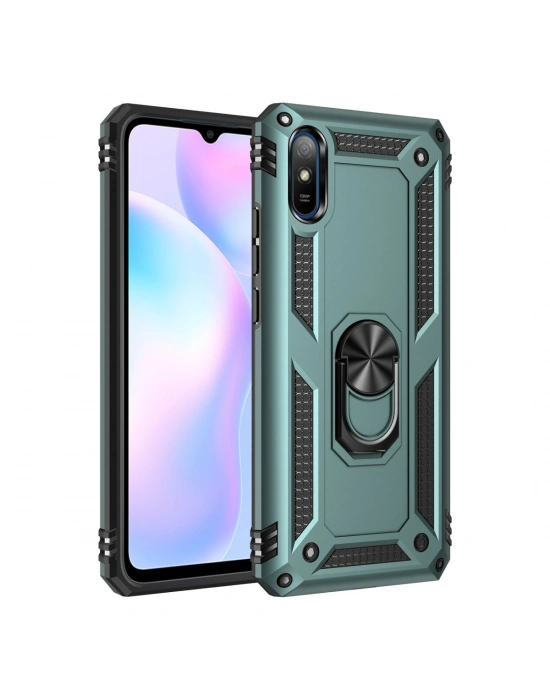 Newface Xiaomi Redmi 9A Kılıf Sofya Yüzüklü Silikon Kapak - Yeşil
