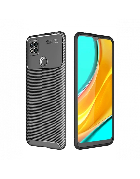 Newface Xiaomi Redmi 9C Kılıf Auto Focus Karbon Kapak - Siyah