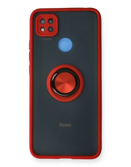 Newface Xiaomi Redmi 9C Kılıf Montreal Yüzüklü Silikon Kapak - Kırmızı