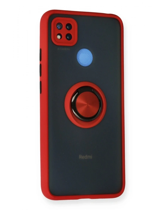 Newface Xiaomi Redmi 9C Kılıf Montreal Yüzüklü Silikon Kapak - Kırmızı