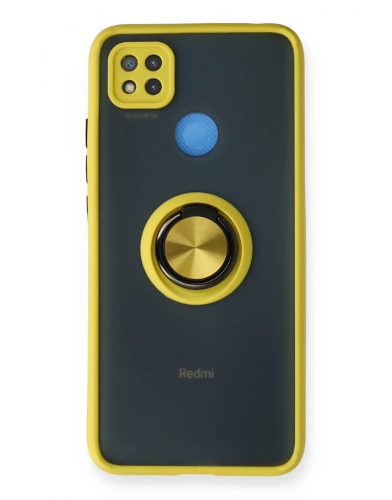 Newface Xiaomi Redmi 9C Kılıf Montreal Yüzüklü Silikon Kapak - Sarı