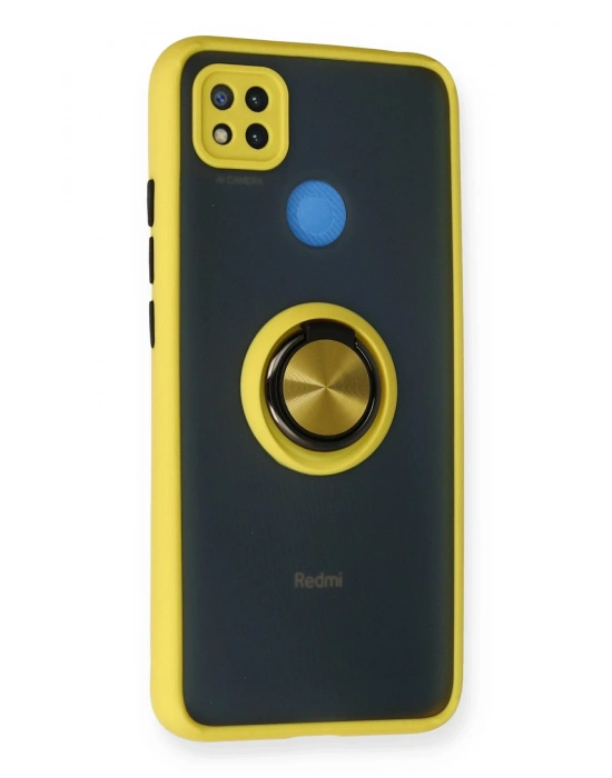 Newface Xiaomi Redmi 9C Kılıf Montreal Yüzüklü Silikon Kapak - Sarı