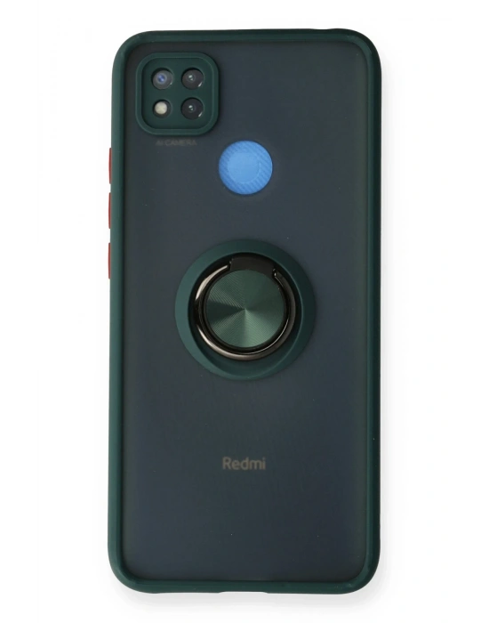 Newface Xiaomi Redmi 9C Kılıf Montreal Yüzüklü Silikon Kapak - Yeşil