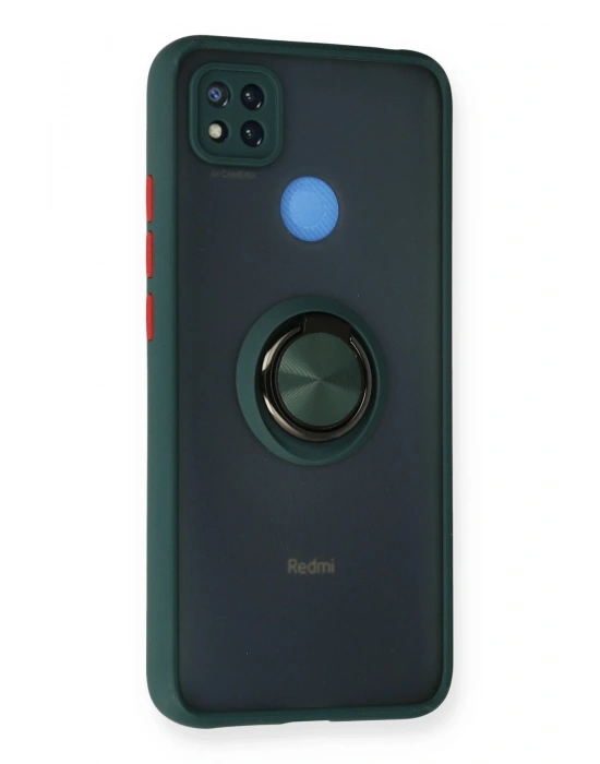 Newface Xiaomi Redmi 9C Kılıf Montreal Yüzüklü Silikon Kapak - Yeşil