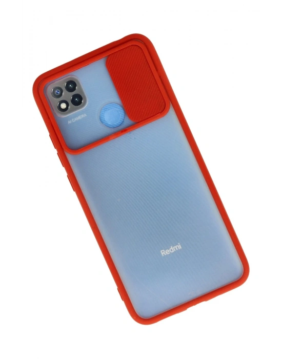 Newface Xiaomi Redmi 9C Kılıf Palm Buzlu Kamera Sürgülü Silikon - Kırmızı
