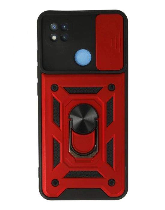 Newface Xiaomi Redmi 9C Kılıf Pars Lens Yüzüklü Silikon - Kırmızı