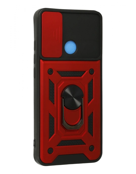 Newface Xiaomi Redmi 9C Kılıf Pars Lens Yüzüklü Silikon - Kırmızı