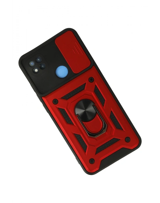 Newface Xiaomi Redmi 9C Kılıf Pars Lens Yüzüklü Silikon - Kırmızı