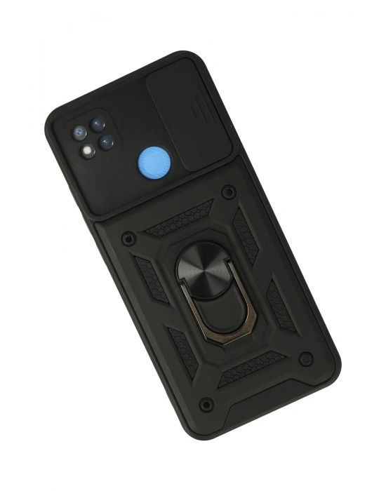 Newface Xiaomi Redmi 9C Kılıf Pars Lens Yüzüklü Silikon - Siyah