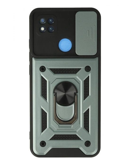 Newface Xiaomi Redmi 9C Kılıf Pars Lens Yüzüklü Silikon - Yeşil