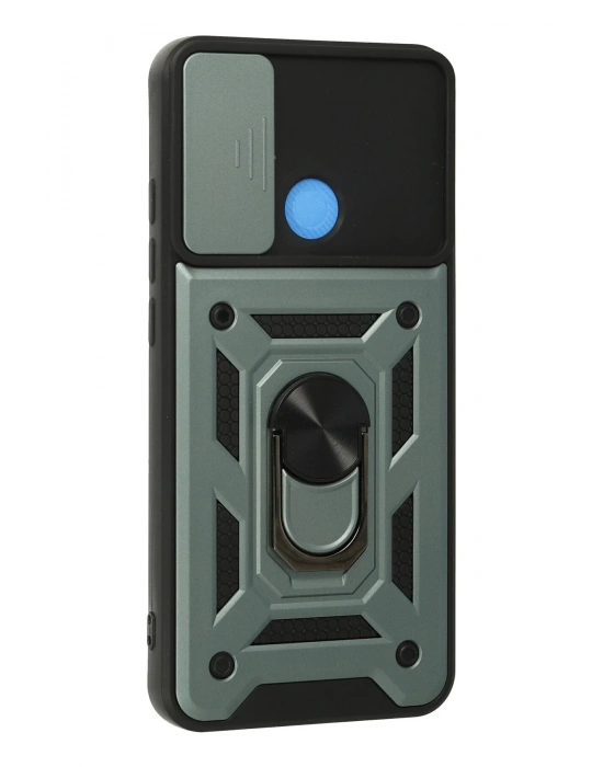 Newface Xiaomi Redmi 9C Kılıf Pars Lens Yüzüklü Silikon - Yeşil