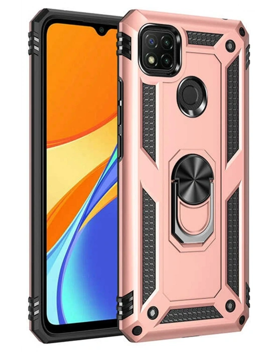 Newface Xiaomi Redmi 9C Kılıf Sofya Yüzüklü Silikon Kapak - Rose