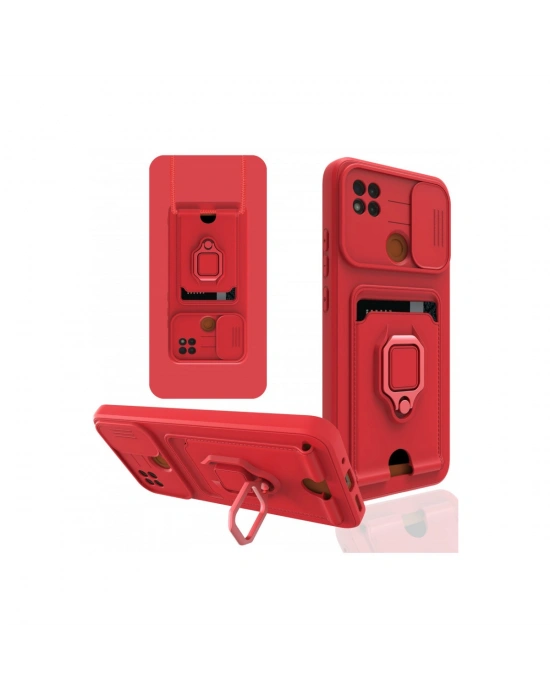 Newface Xiaomi Redmi 9C Kılıf Zuma Kartvizitli Yüzüklü Silikon - Kırmızı