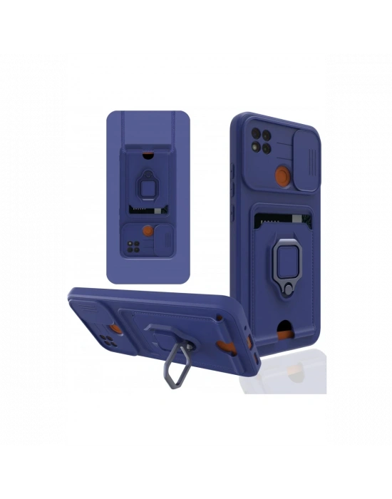 Newface Xiaomi Redmi 9C Kılıf Zuma Kartvizitli Yüzüklü Silikon - Lacivert