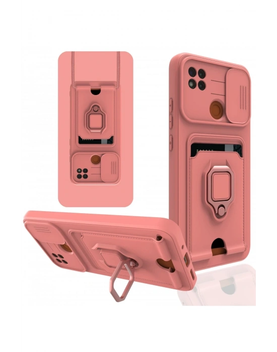 Newface Xiaomi Redmi 9C Kılıf Zuma Kartvizitli Yüzüklü Silikon - Pembe