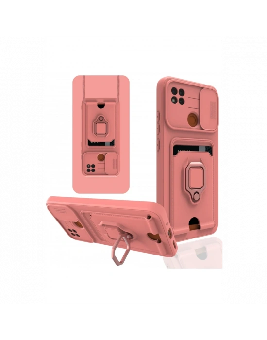 Newface Xiaomi Redmi 9C Kılıf Zuma Kartvizitli Yüzüklü Silikon - Pembe