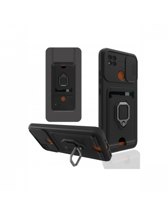 Newface Xiaomi Redmi 9C Kılıf Zuma Kartvizitli Yüzüklü Silikon - Siyah