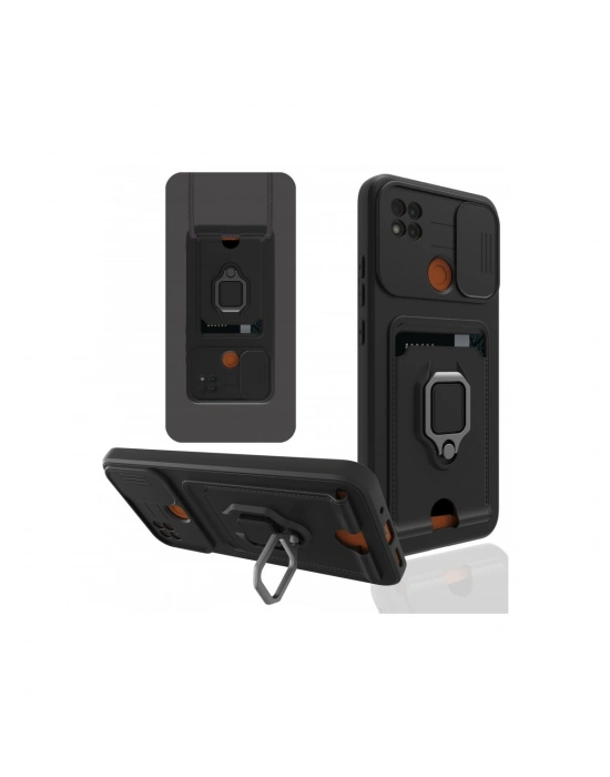 Newface Xiaomi Redmi 9C Kılıf Zuma Kartvizitli Yüzüklü Silikon - Siyah