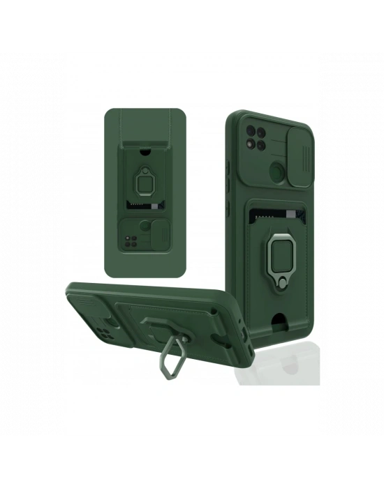 Newface Xiaomi Redmi 9C Kılıf Zuma Kartvizitli Yüzüklü Silikon - Yeşil