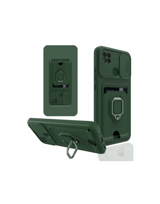 Newface Xiaomi Redmi 9C Kılıf Zuma Kartvizitli Yüzüklü Silikon - Yeşil