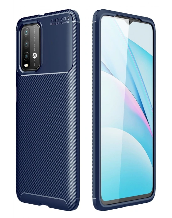 Newface Xiaomi Redmi 9T Kılıf Auto Focus Karbon Kapak - Lacivert