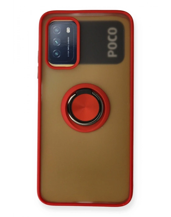 Newface Xiaomi Redmi 9T Kılıf Montreal Yüzüklü Silikon Kapak - Kırmızı