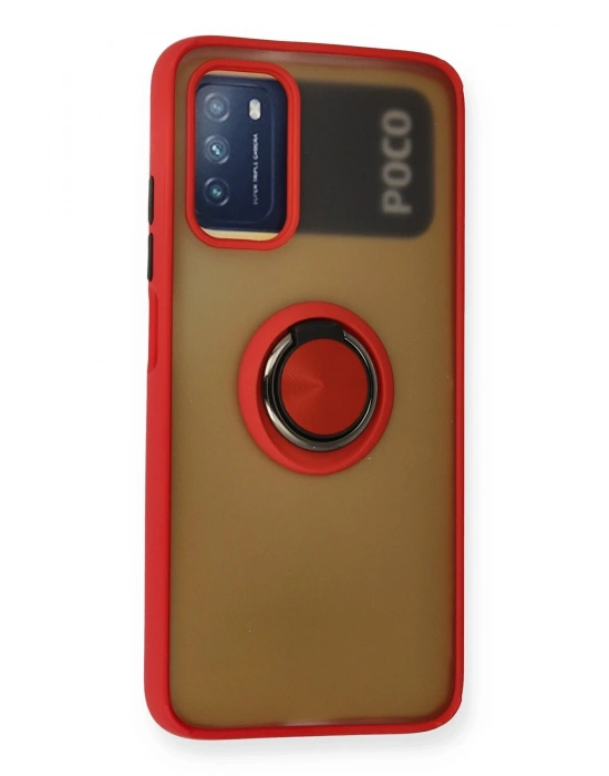 Newface Xiaomi Redmi 9T Kılıf Montreal Yüzüklü Silikon Kapak - Kırmızı