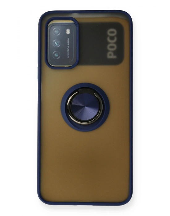 Newface Xiaomi Redmi 9T Kılıf Montreal Yüzüklü Silikon Kapak - Lacivert