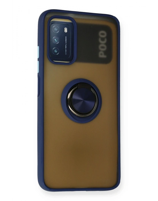 Newface Xiaomi Redmi 9T Kılıf Montreal Yüzüklü Silikon Kapak - Lacivert