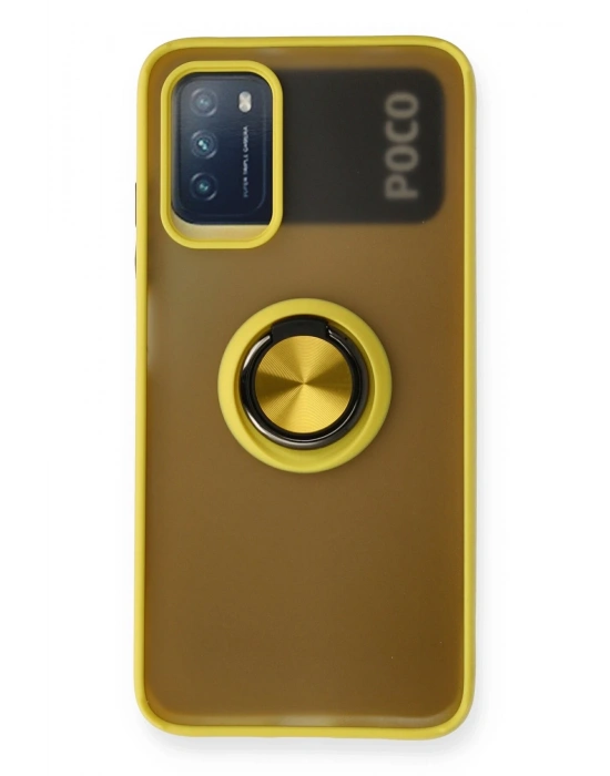 Newface Xiaomi Redmi 9T Kılıf Montreal Yüzüklü Silikon Kapak - Sarı