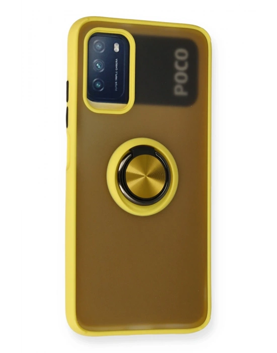 Newface Xiaomi Redmi 9T Kılıf Montreal Yüzüklü Silikon Kapak - Sarı