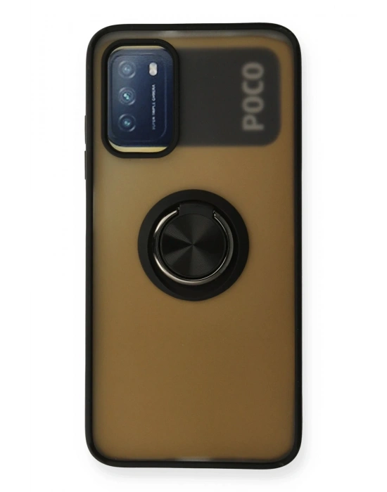 Newface Xiaomi Redmi 9T Kılıf Montreal Yüzüklü Silikon Kapak - Siyah