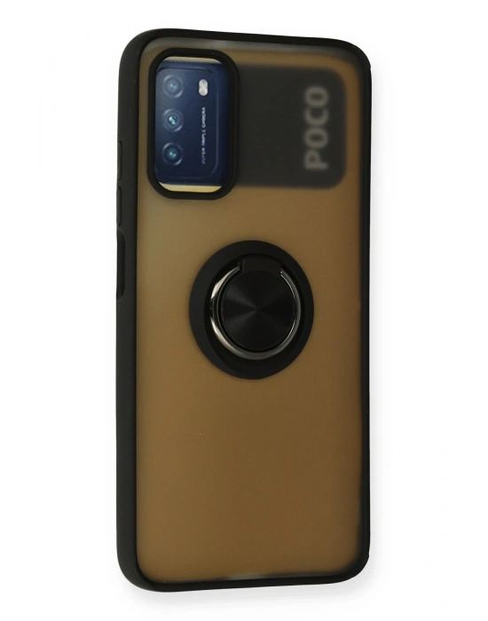 Newface Xiaomi Redmi 9T Kılıf Montreal Yüzüklü Silikon Kapak - Siyah