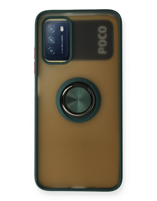 Newface Xiaomi Redmi 9T Kılıf Montreal Yüzüklü Silikon Kapak - Yeşil