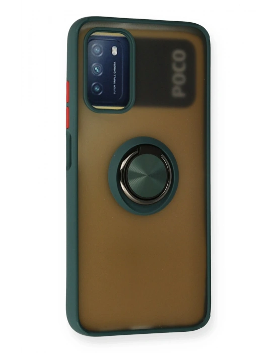 Newface Xiaomi Redmi 9T Kılıf Montreal Yüzüklü Silikon Kapak - Yeşil