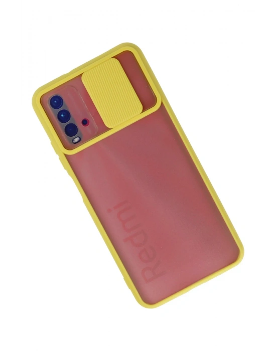 Newface Xiaomi Redmi 9T Kılıf Palm Buzlu Kamera Sürgülü Silikon - Sarı