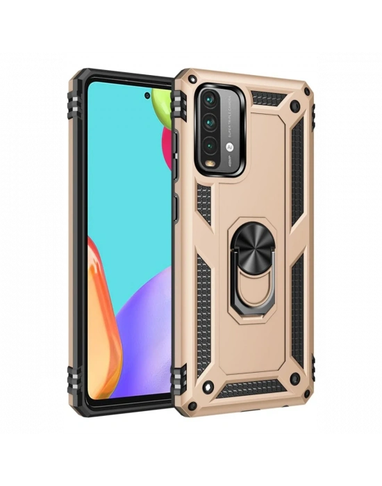 Newface Xiaomi Redmi 9T Kılıf Sofya Yüzüklü Silikon Kapak - Gold