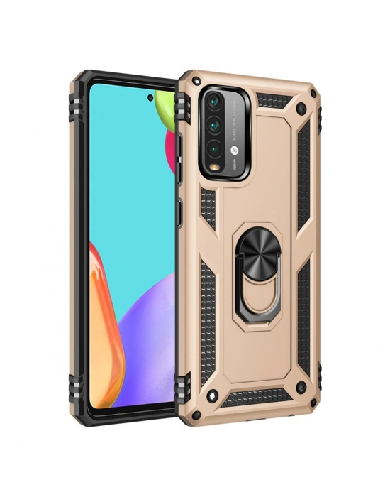 Newface Xiaomi Redmi 9T Kılıf Sofya Yüzüklü Silikon Kapak - Gold