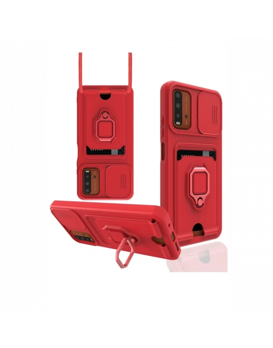 Newface Xiaomi Redmi 9T Kılıf Zuma Kartvizitli Yüzüklü Silikon - Kırmızı