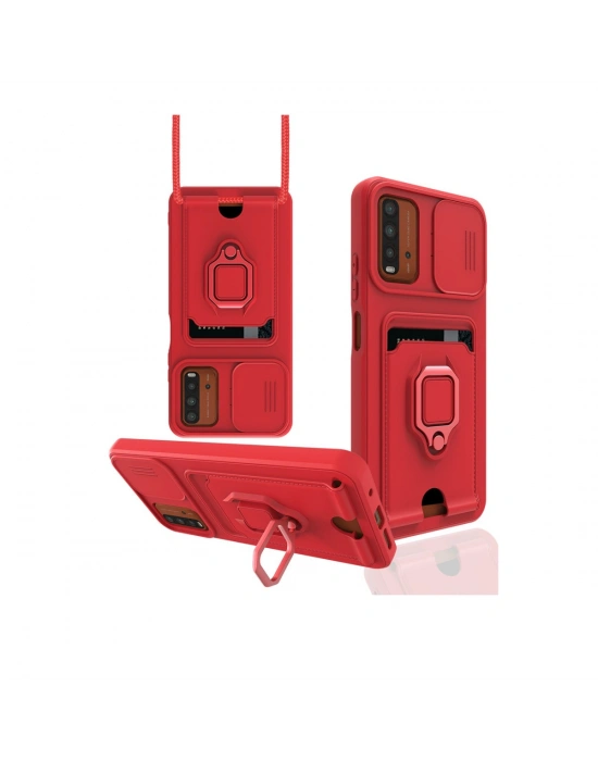 Newface Xiaomi Redmi 9T Kılıf Zuma Kartvizitli Yüzüklü Silikon - Kırmızı