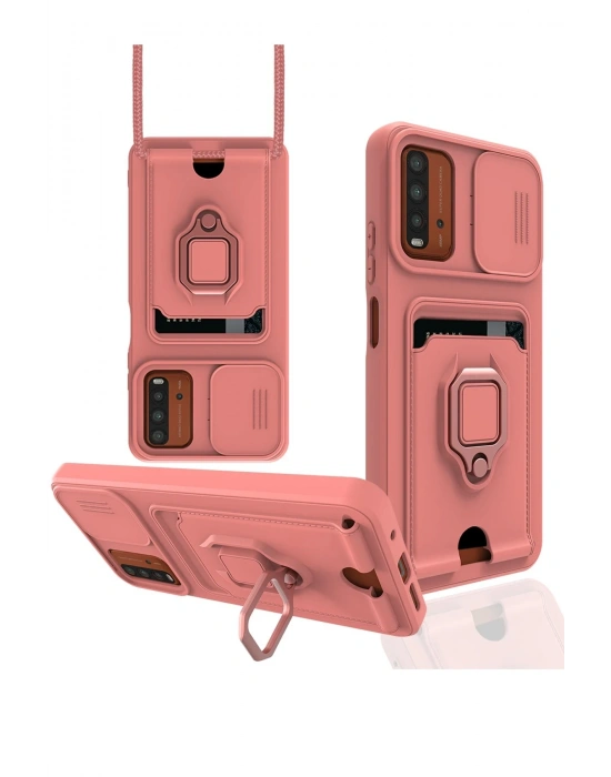 Newface Xiaomi Redmi 9T Kılıf Zuma Kartvizitli Yüzüklü Silikon - Pembe