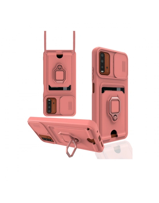 Newface Xiaomi Redmi 9T Kılıf Zuma Kartvizitli Yüzüklü Silikon - Pembe